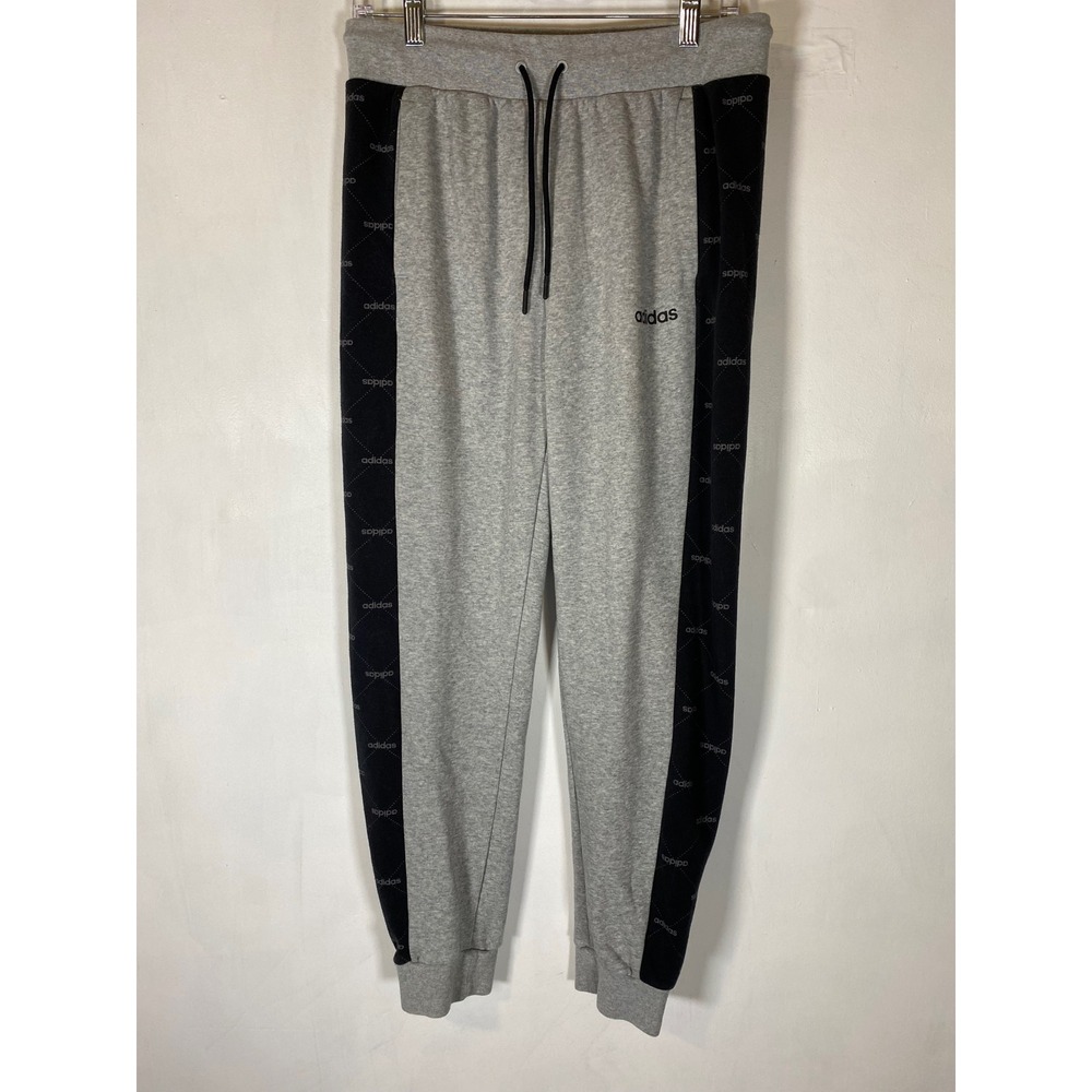 Adidas‎ Gray Black Logo Tape Jogger Sweatpants Drawstring Athletic Medium